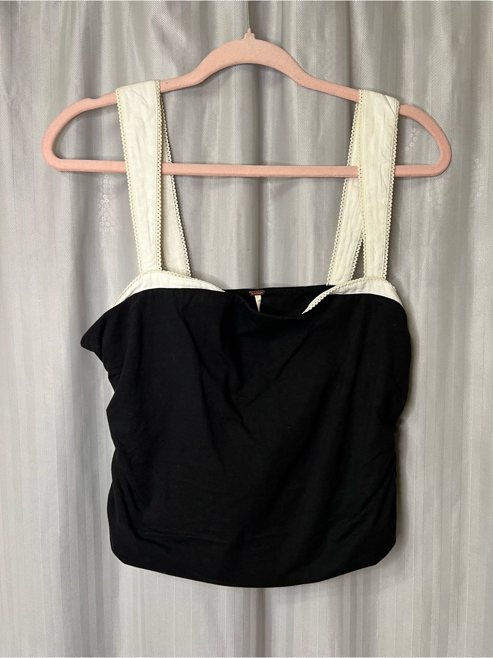 Free People Black Camisole with Cream Straps size Large NWT